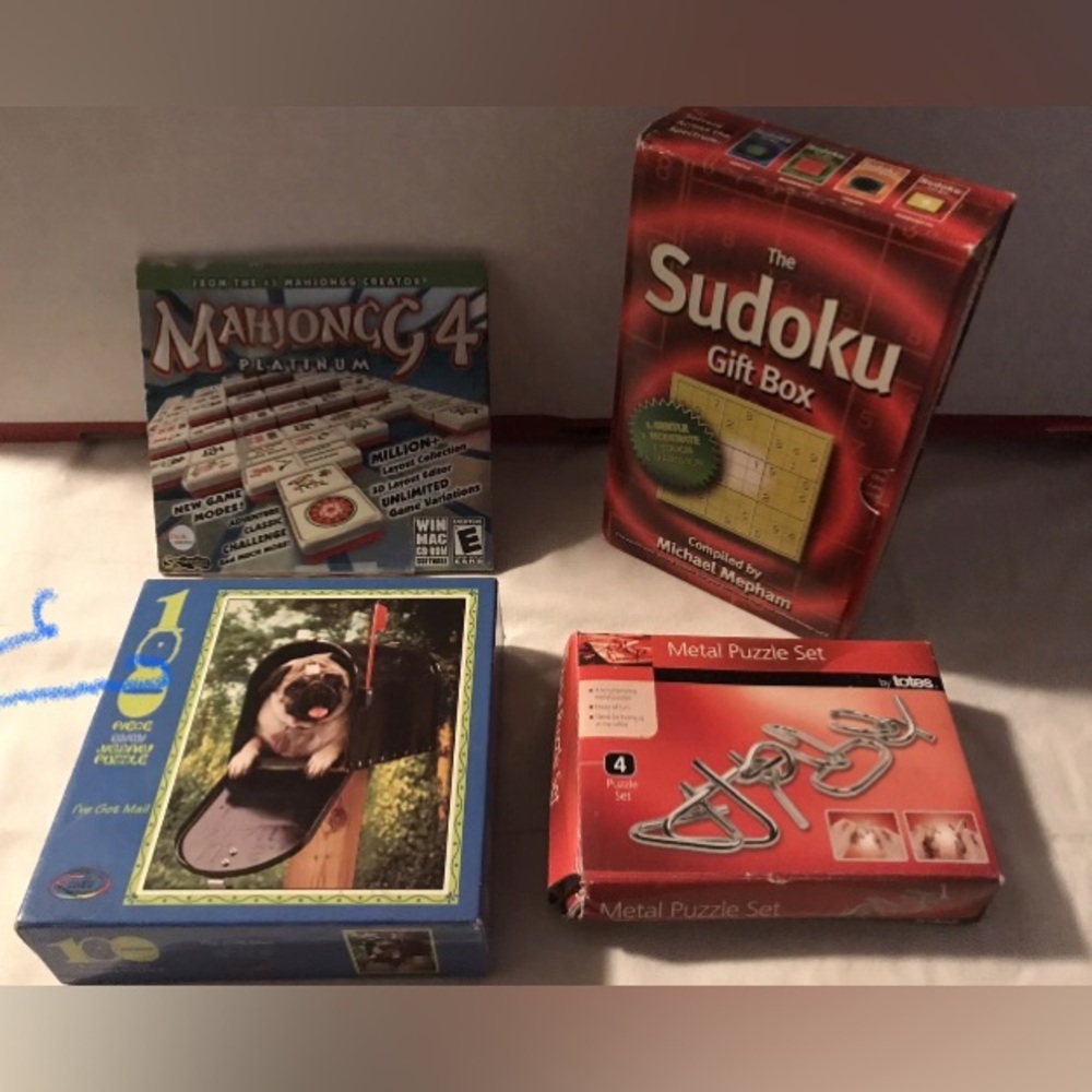 Lot~Games~Jigsaw & Metal Puzzles~Sudoku Gift Box~Mahjong~Bundle Of 4 New Items